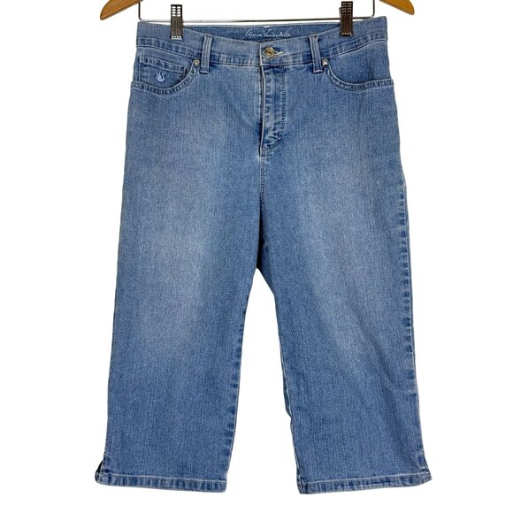 Gloria Vanderbilt Amanda Skimmer Denim Capri Jeans 8 Petite Embroidered Pockets - Picture 1 of 10